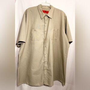 MENS 3XLT RED KAP KHAKI SHORT SLEEVE BUTTON FRONT 2 POCKET UNIFORM WORK SHIRT